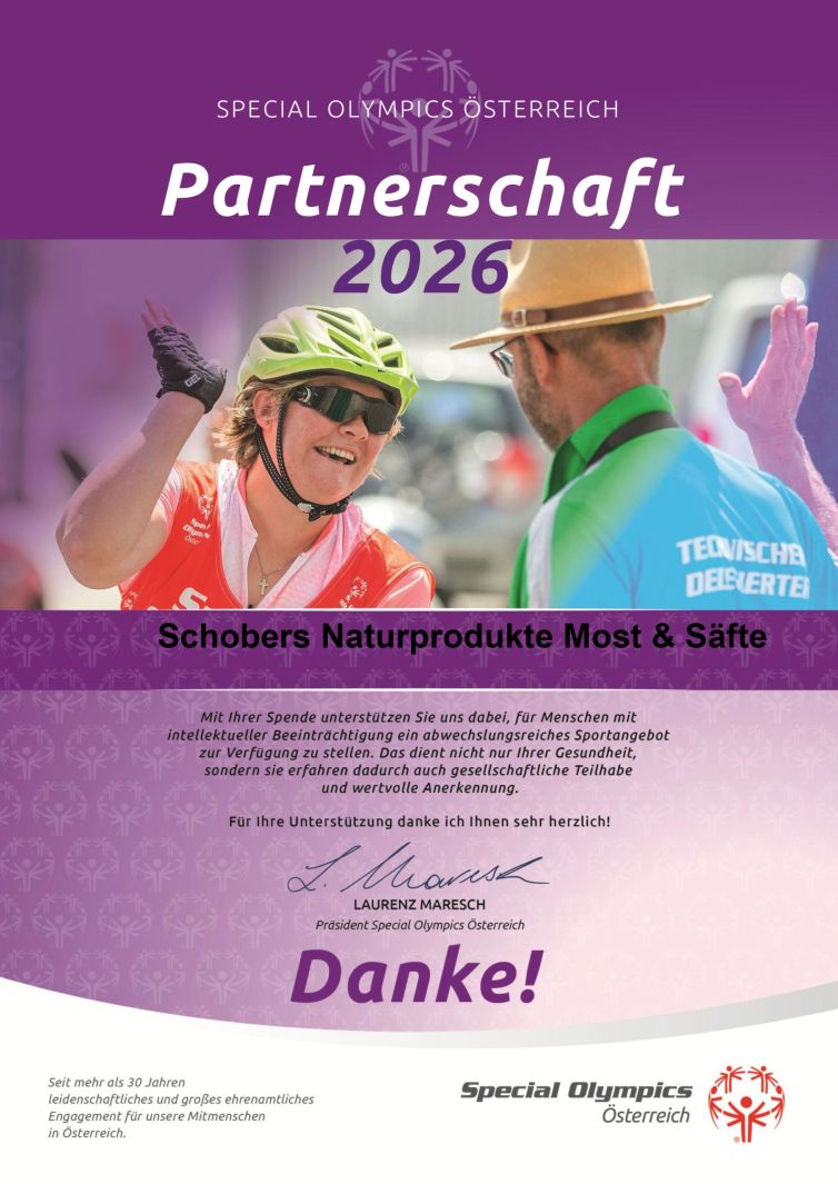 Partnerschaft_Urkunde_2026_Schobers Naturprodukte Most & Säfte